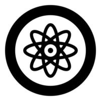 Atom molecular sign icon in circle round black color vector illustration image solid outline style