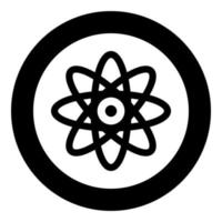 Atom molecular sign icon in circle round black color vector illustration image solid outline style