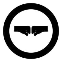 Two fist punching bump clenched together hitting concept of conflict struggle resistance confrontation icon in circle round black color vector illustration image solid outline style
