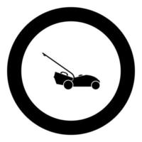 Lawn mower icon black color in round circle vector