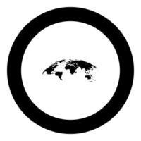 mapa del mundo icono de superficie de efecto 3d color negro en círculo redondo vector