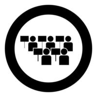 Protest concept Demonstration Crowd of protesters people Revolution idea Social problem icon black color illustration in circle round vector