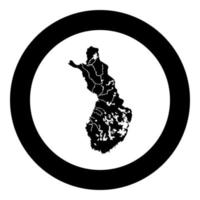 Map of Finland icon black color vector in circle round illustration flat style image