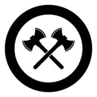 Two double-faced viking axes icon black color vector in circle round illustration flat style image