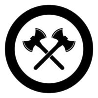 Two double-faced viking axes icon black color vector in circle round illustration flat style image