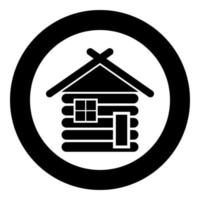 Wooden house Barn with wood Modular log cabins Wood cabin modular homes icon black color vector in circle round illustration flat style image