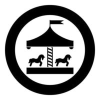 Carousel roundabout merry-go-round Vintage merry-go-round icon in circle round black color vector illustration flat style image
