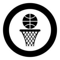 Basketball basket and ball Hoop net and ball icon in circle round black color vector illustration flat style image