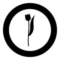 Flower tulip plant silhouette icon in circle round black color vector illustration flat style image