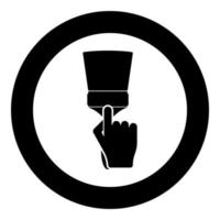 Paint brush in hand use tool arm icon in circle round black color vector illustration solid outline style image