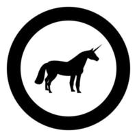 icono de unicornio color negro en círculo redondo vector