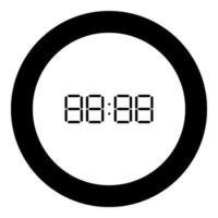 icono de cara de reloj digital color negro en círculo redondo vector