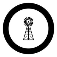 Wind turbine windmill classic american icon black color in round circle vector