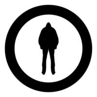Man in the hood concept danger silhouette back side icon black color illustration in circle round vector
