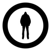 Man in the hood concept danger silhouette back side icon black color illustration in circle round vector