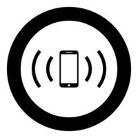 Smartphone emits radio waves Sound wave Emitting waves concept icon in circle round black color vector illustration flat style image