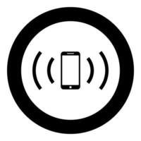 Smartphone emits radio waves Sound wave Emitting waves concept icon in circle round black color vector illustration flat style image