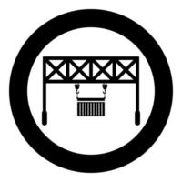 Port loader Railway crane with cargo container Lifting goods Logistic technology Terminal service icon in circle round black color vector illustration flat style image
