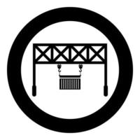 Port loader Railway crane with cargo container Lifting goods Logistic technology Terminal service icon in circle round black color vector illustration flat style image