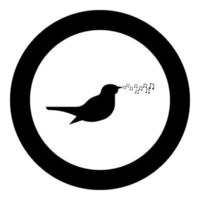 Nightingale singing tune song Bird musical notes Music concept icon in circle round black color vector illustration flat style image