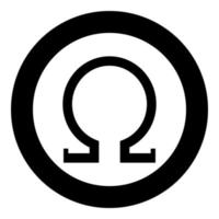 Omega greek symbol capital letter uppercase font icon in circle round black color vector illustration flat style image