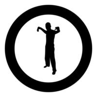 Man with sword machete Cold weapons in hand military man Soldier Serviceman in positions Hunter with knife Fight poses Strong defender Warrior concept Weaponry Stand silhouette in circle round black vector