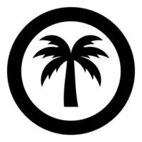 Palm tree silhouette Island concept icon in circle round black color vector illustration image solid outline style