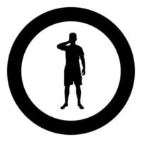 Man closing his eyes his hands silhouette front view icon black color illustration in circle round vector