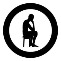 Thinking man sitting on a stool silhouette icon black color illustration in circle round vector