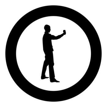 Man holds in long hand glass of wine about to make toast Holiday concept icon black color vector in circle round illustration flat style image