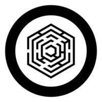 Hexagonal Maze Hexagon maze Labyrinth with six corner icon in circle round black color vector illustration flat style image