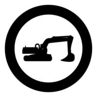 Excavator silhouette Special equipment Dusty digger Building machine icon in circle round black color vector illustration image solid outline style