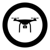 Drone icon black color in circle or round vector