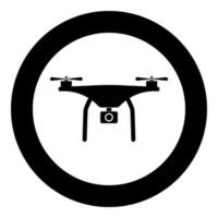 icono de drone color negro en círculo o redondo vector