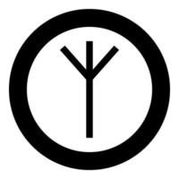 Algiz Elgiz rune elk reed defence symbol icon black color vector in circle round illustration flat style image