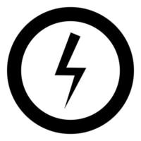 relámpago energía eléctrica flash rayo icono en círculo redondo color negro vector ilustración imagen de estilo plano