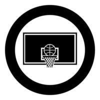 Basketball hoop and ball Backboard and grid basket icon in circle round black color vector illustration flat style image