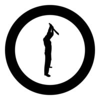 Man with sword machete from above Cold weapons in hand military man Soldier Serviceman in positions Hunter with knife Fight poses Strong defender Warrior concept Weaponry Stand silhouette in circle vector