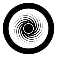 Black hole spiral shape vortex portal icon in circle round black color vector illustration solid outline style image