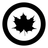 Maple leaf silhouette icon black color illustration in circle round vector