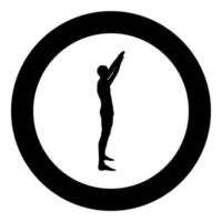 Man with arms raised Sportsman raising hands side view icon black color illustration in circle round vector