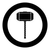 Thor's hammer Mjolnir icon black color vector in circle round illustration flat style image