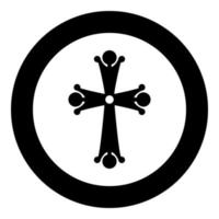 Four pointed cross drop shaped Cross monogram Religious cross icon in circle round black color vector illustration flat style image