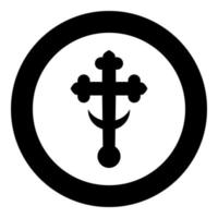 Cross trefoil shamrock on church cupola domical with half-moon Cross monogram Religious cross icon in circle round black color vector illustration flat style image