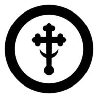 Cross trefoil shamrock on church cupola domical with half-moon Cross monogram Religious cross icon in circle round black color vector illustration flat style image