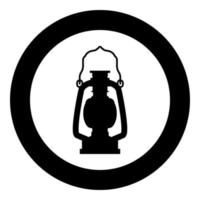 Kerosene lamp Camping lantern Retro gas lamp vintage icon in circle round black color vector illustration flat style image