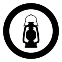 Kerosene lamp Camping lantern Retro gas lamp vintage icon in circle round black color vector illustration flat style image