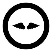 Wings of bird devil angel Pair of spread out animal part Fly concept Freedom idea icon in circle round black color vector illustration flat style image