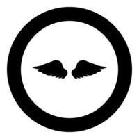 Wings of bird devil angel Pair of spread out animal part Fly concept Freedom idea icon in circle round black color vector illustration flat style image