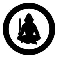 Man with sword machete Cold weapons in hand military man Soldier Serviceman in positions Hunter with knife Fight poses Strong defender Warrior concept Weaponry Lotus Pose silhouette in circle round vector